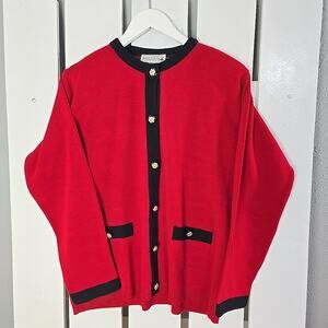 Prosperity Cardigan Sweater Women's Size M Red Black Old Money Sailor Holiday‎